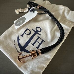PAUL HEWITT Anchor Bracelet Women PHREP Black Leather Stainless Steel Rose Gold